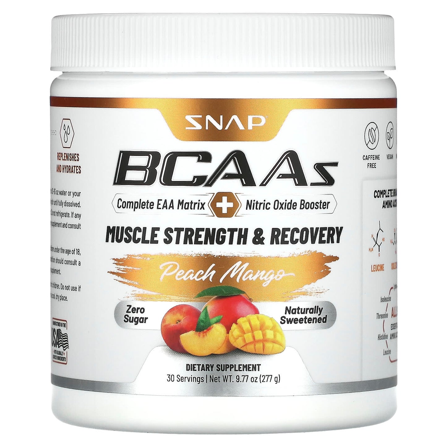 Snap Supplements, BCAAs, Peach Mango, 9.77 oz (277 g) - Image 1