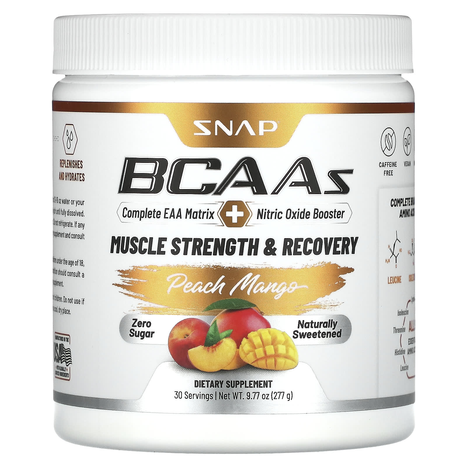 Snap Supplements, BCAAs, Peach Mango, 9.77 oz (277 g) - Image 1