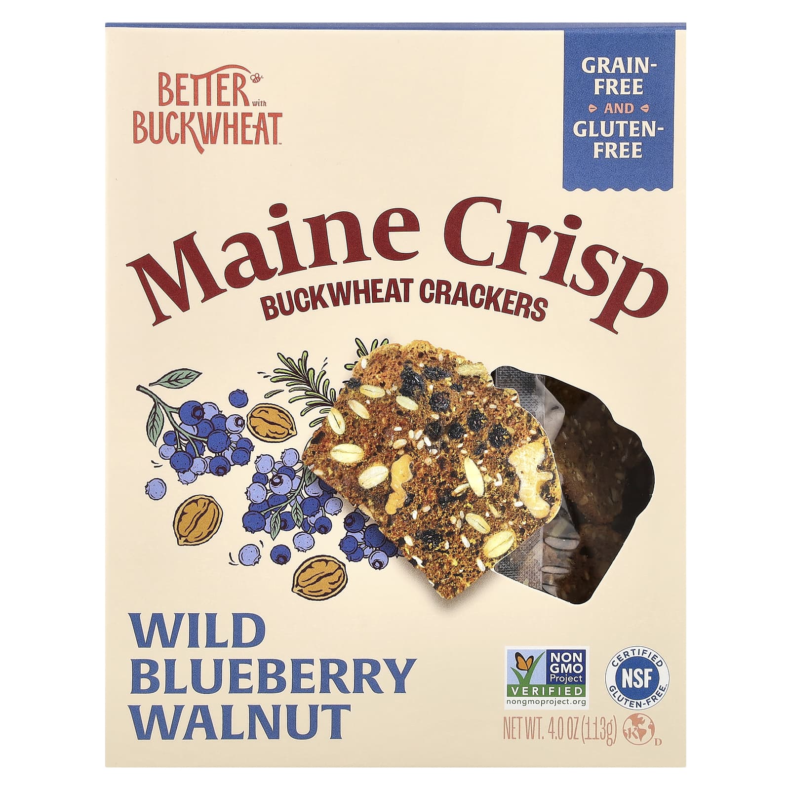 Wild Blueberry Walnut Buckwheat Crackers - Gluten Free, Non GMO, 4 oz - Image 1