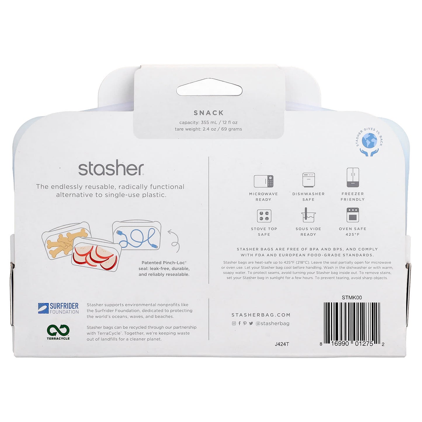 Stasher, Reusable Silicone Food Bag, Snack Size, Clear, 12 fl oz (355 ml) - Image 2