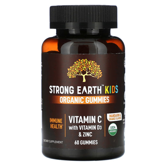 YumVs, Strong Earth Kids Organic Gummies, Vitamin C with Vitamin D3 & Zinc, Mandarin & Orange, 60 Gummies - Image 1