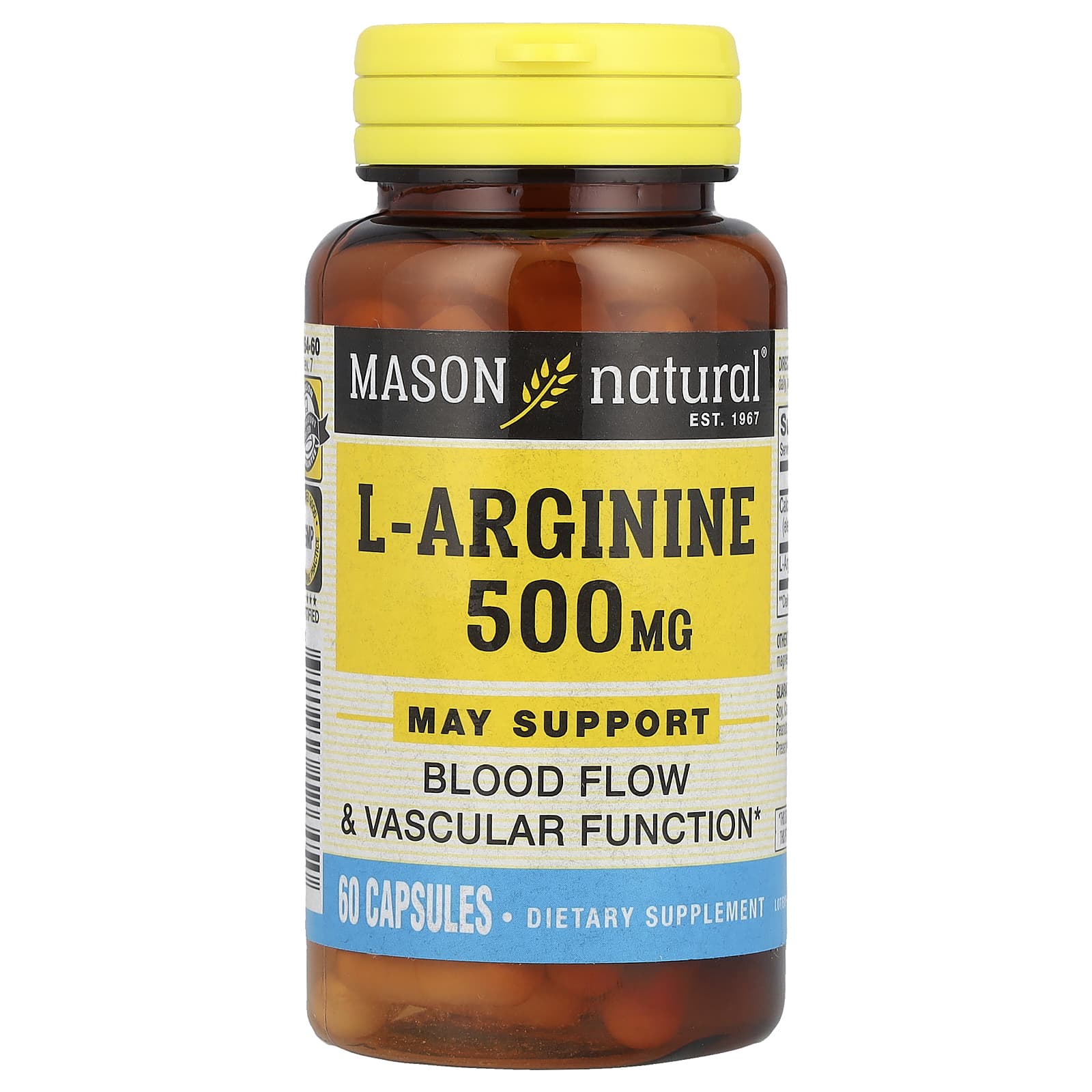 Mason Natural, L-Arginine, 500 mg, 60 Capsules - Image 1