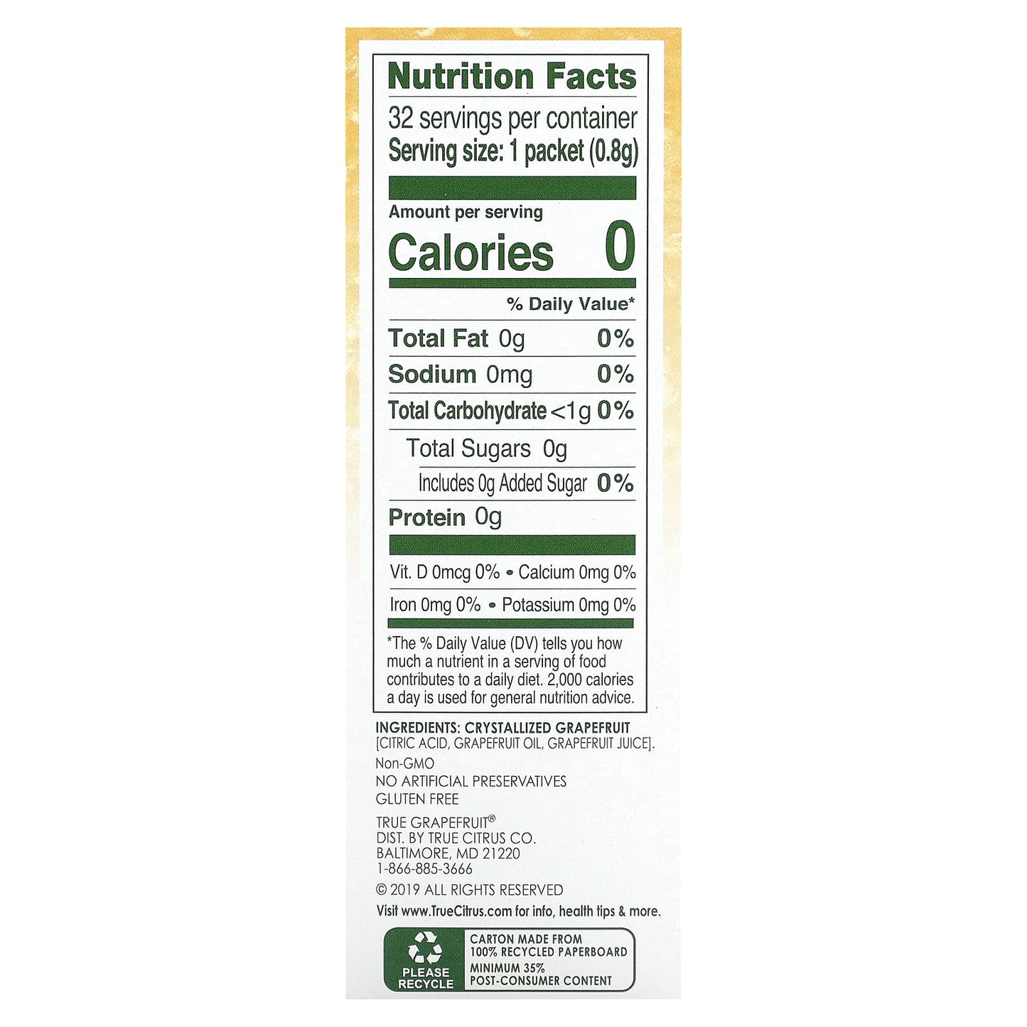 True Citrus, True Grapefruit, Crystallized Grapefruit, Unsweetened, 32 Packets .90 oz (25.6 g) - Image 2