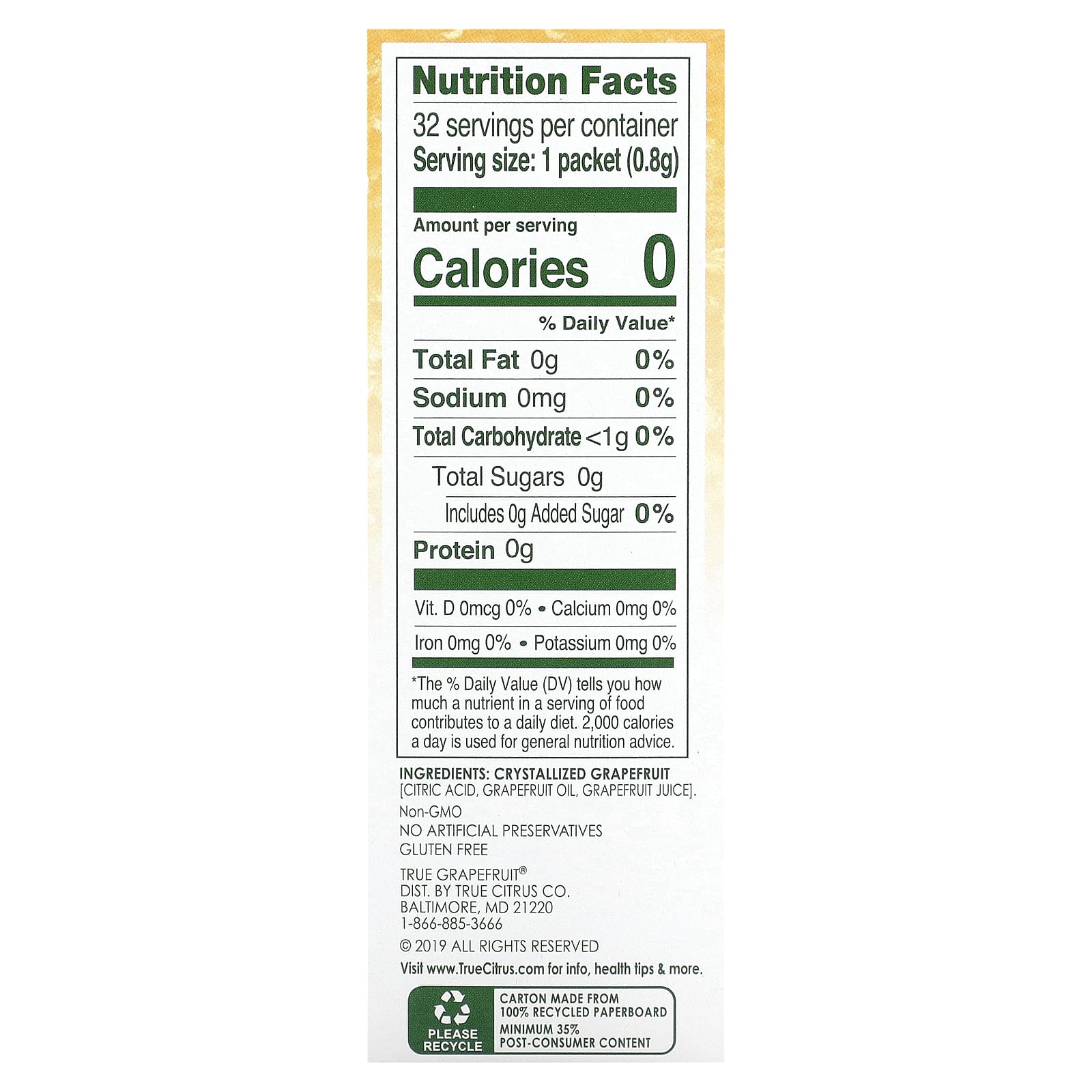 True Citrus, True Grapefruit, Crystallized Grapefruit, Unsweetened, 32 Packets .90 oz (25.6 g) - Image 2
