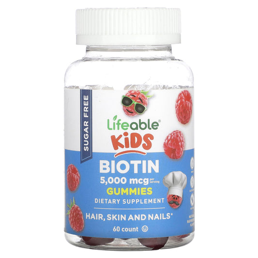 Lifeable, Kids Biotin Gummies, Sugar Free, Natural Raspberry, 60 Gummies (2,500 mcg per Gummy) - Image 1