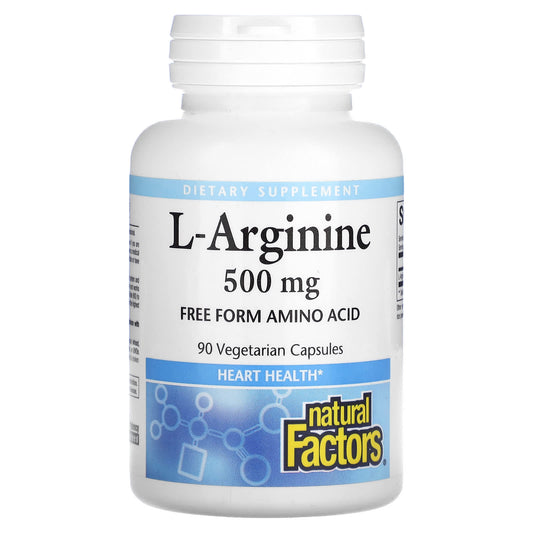 Natural Factors, L-Arginine, 90 Vegetarian Capsules (500 mg per Capsule)