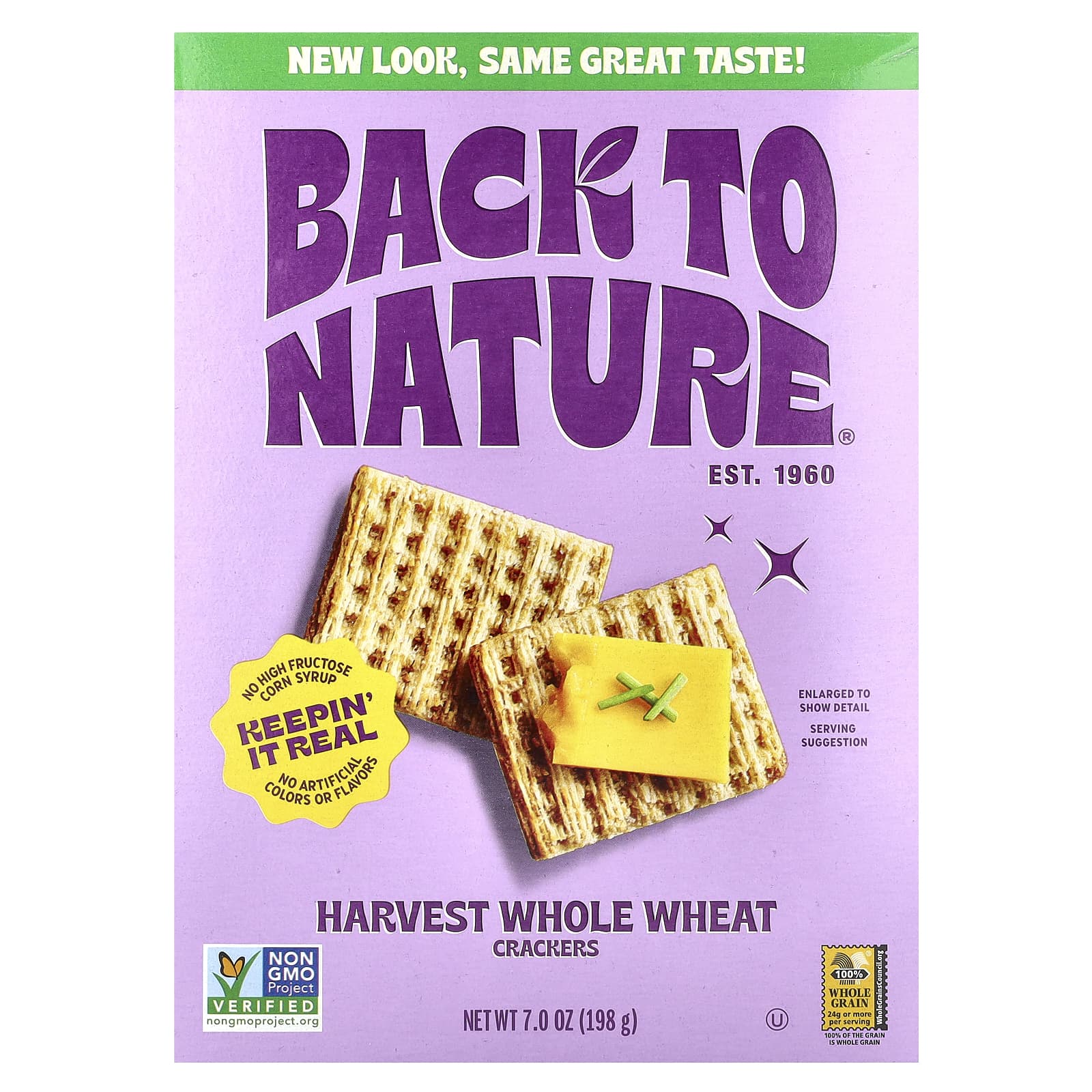 Back to Nature Harvest Whole Wheat Crackers, Non GMO, Kosher, 7 oz (198g) - Image 1