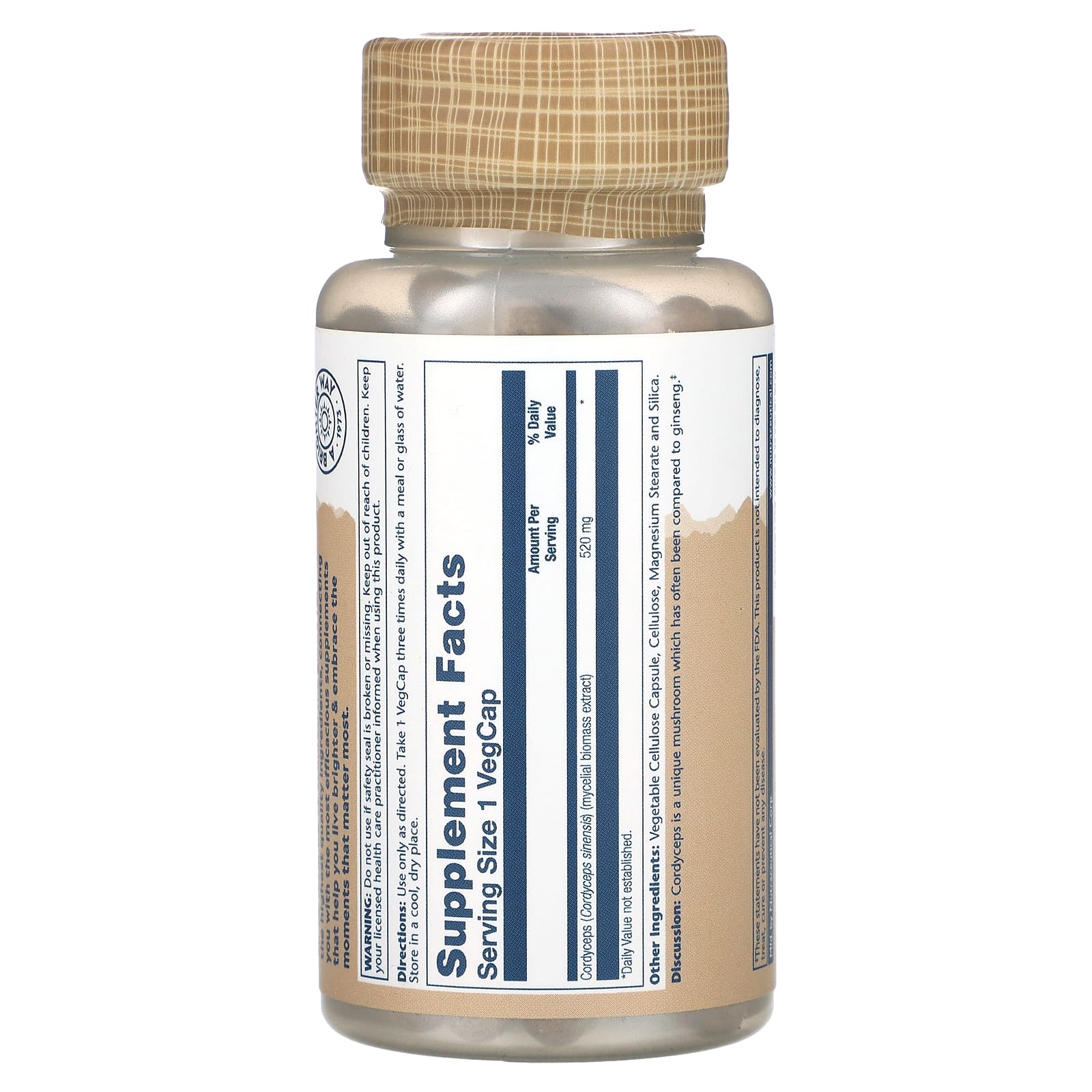 Solaray, Cordyceps Mushrooms, 520 mg, 100 VegCaps - Image 2