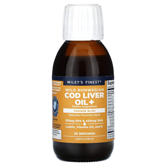Wiley's Finest, Wild Norwegian Cod Liver Oil +, Orange Bliss, 4.23 fl oz (125 ml) - Image 1