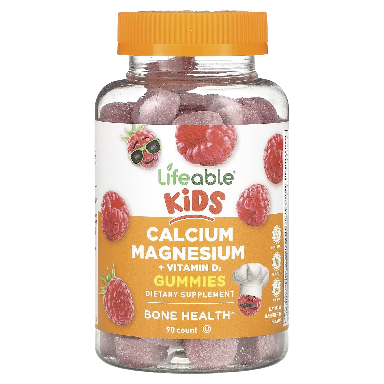 Lifeable, Kids Calcium Magnesium + Vitamin D3 Gummies, Natural Raspberry, 90 Gummies - Image 1