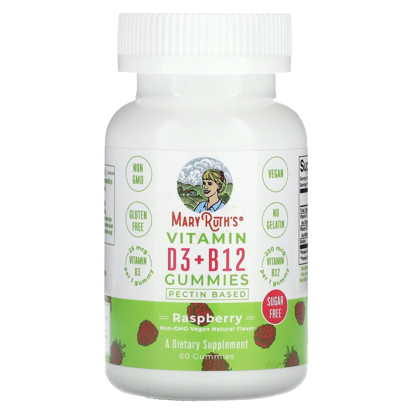 MaryRuth's, Vitamin D3 + B12 Gummies, Pectin Based, Raspberry, 60 Gummies - Image 1