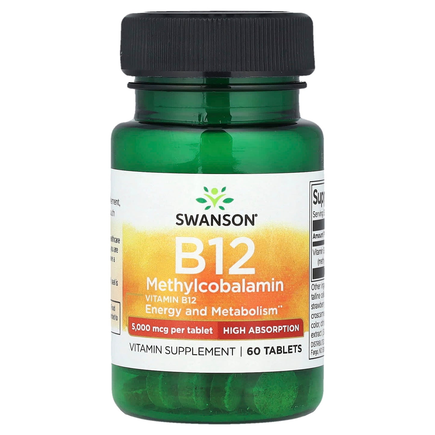 Swanson, Vitamin B12 Methylcobalamin, 5,000 mcg, 60 Tablets - Image 1
