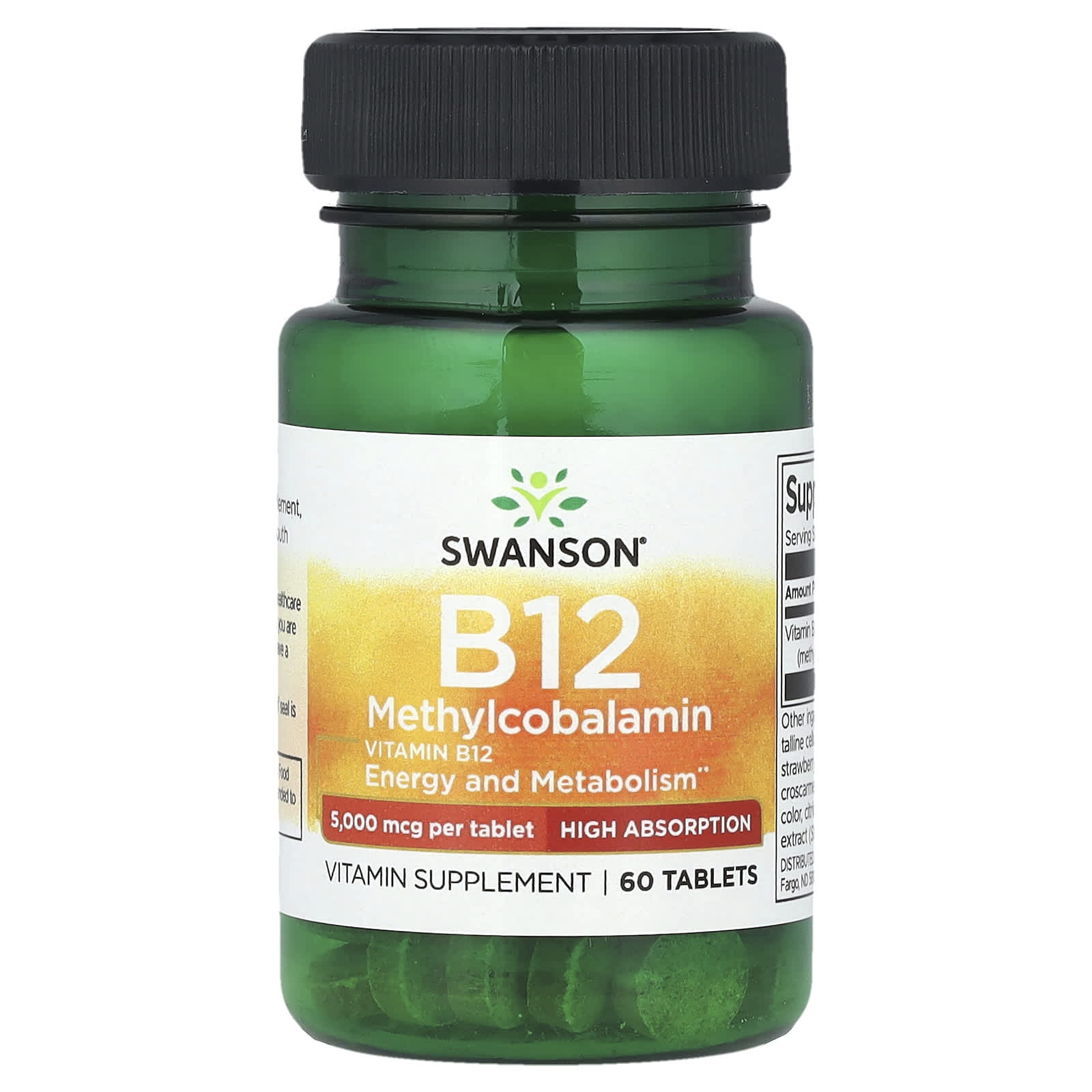 Swanson, Vitamin B12 Methylcobalamin, 5,000 mcg, 60 Tablets - Image 1