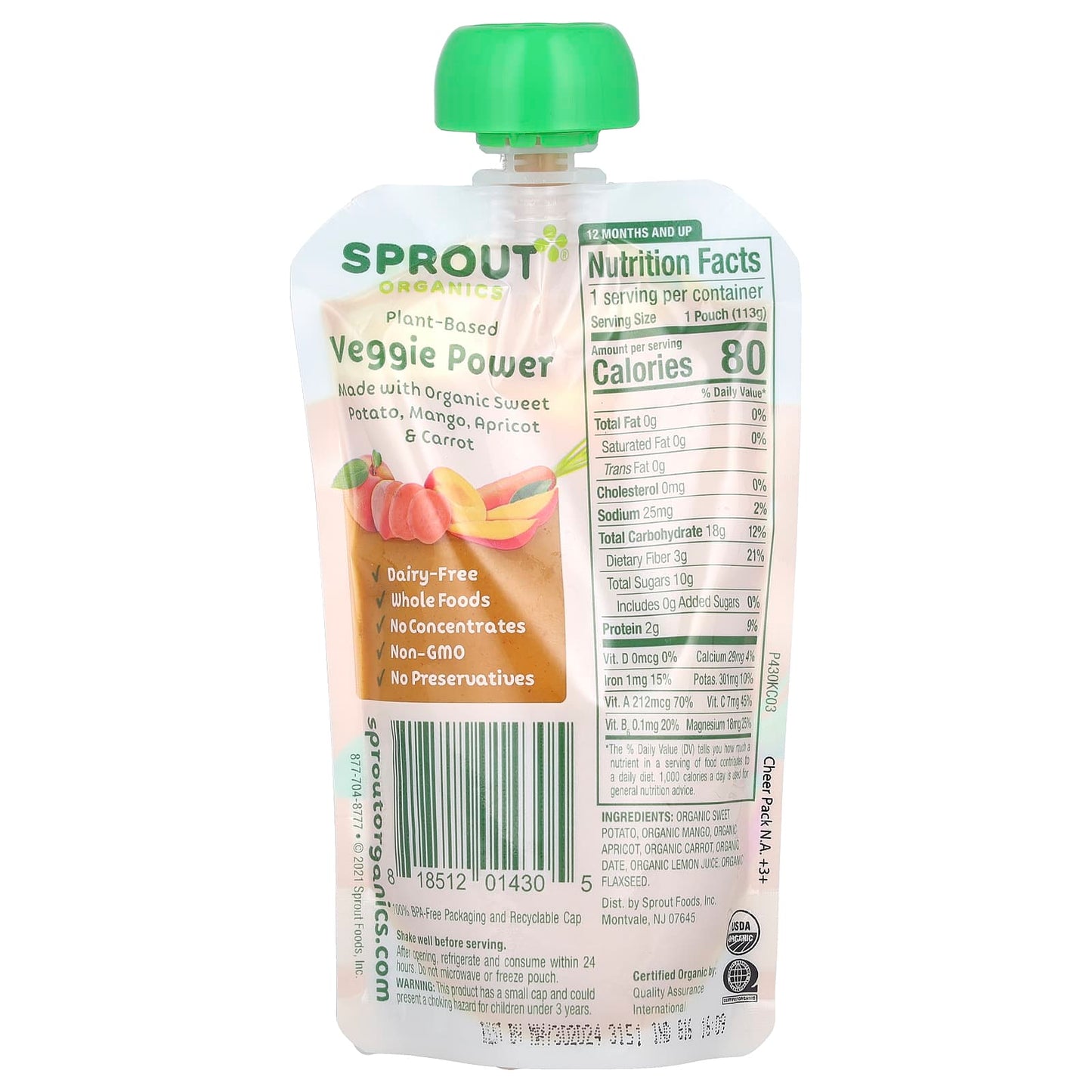 Sprout Organics, Veggie Power, 12 Months & Up, Sweet Potato, Mango, Apricot & Carrot, 4 oz (113 g) - Image 2