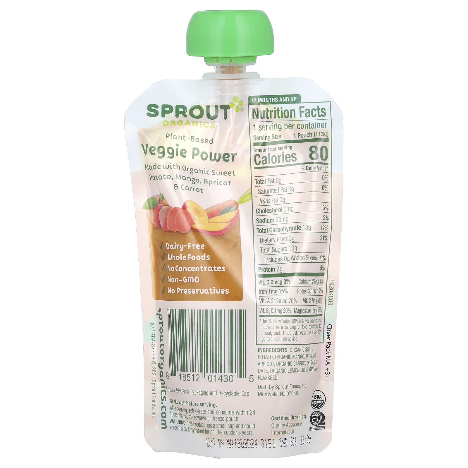 Sprout Organics, Veggie Power, 12 Months & Up, Sweet Potato, Mango, Apricot & Carrot, 4 oz (113 g) - Image 2