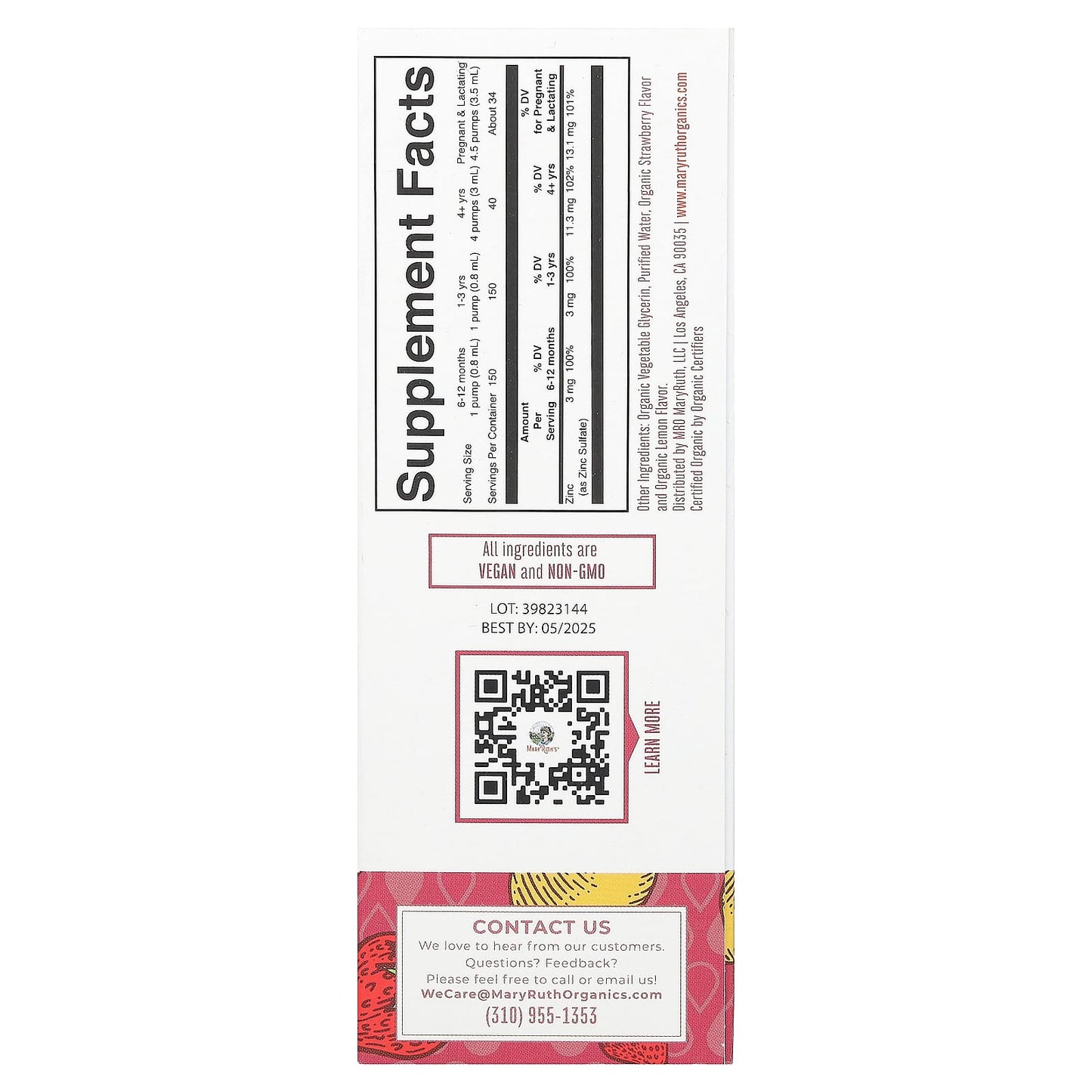 MaryRuth's, Organic Ionic Zinc Liquid Drops, Strawberry Lemon, 3 mg, 4 fl oz (120 ml) - Image 2