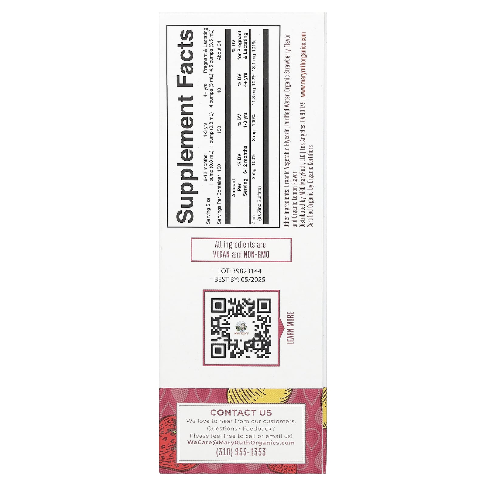 MaryRuth's, Organic Ionic Zinc Liquid Drops, Strawberry Lemon, 3 mg, 4 fl oz (120 ml) - Image 2