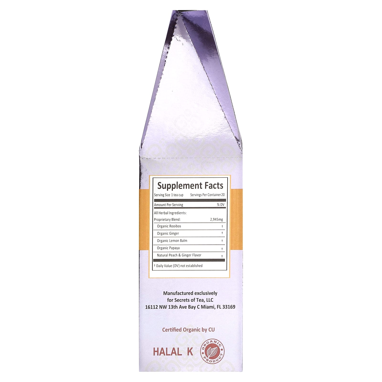 Secrets of Tea, Organic No To Morning Sickness Tea, Caffeine Free, Peach & Ginger, 20 Tea Bags, 1.41 oz (40 g)