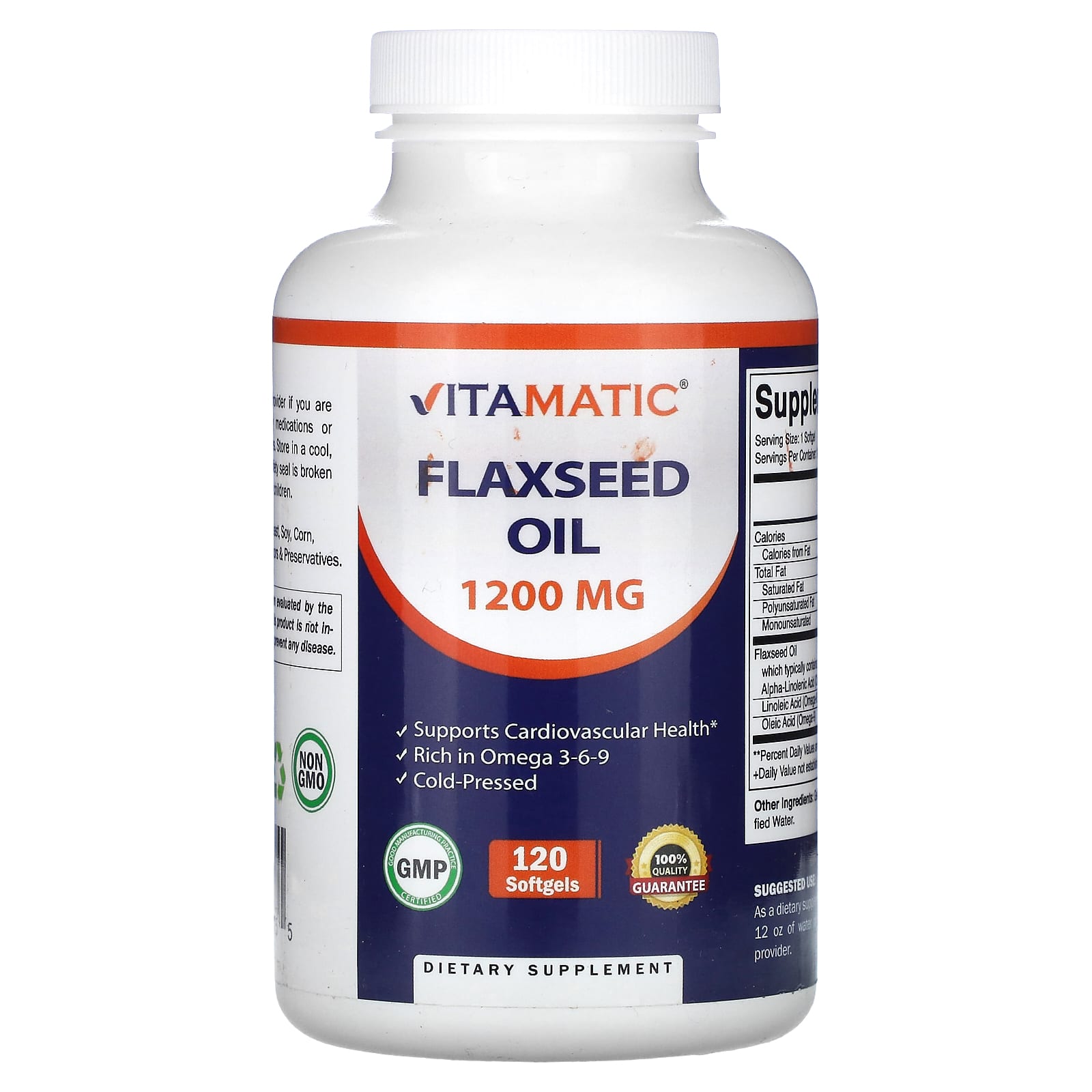 Vitamatic, Flaxseed Oil, 1,200 mg, 120 Softgels - Image 1