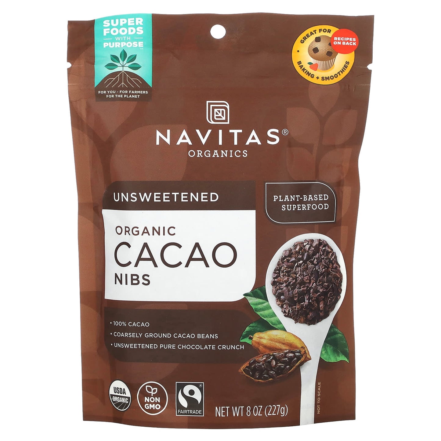 Navitas Organics, Organic Cacao Nibs, Unsweetened, 8 oz (227 g) - Image 1