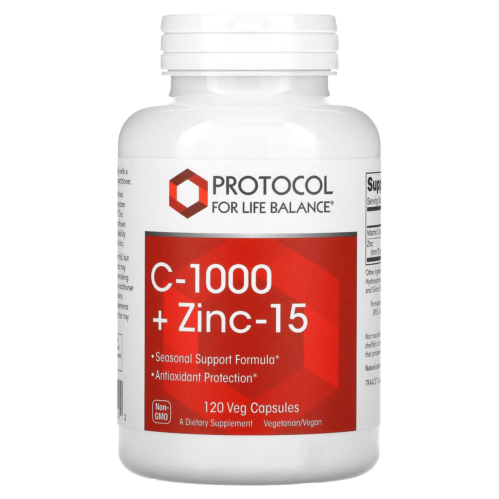 Protocol for Life Balance, C-1000 + Zinc-15, 120 Veg Capsules - Image 1