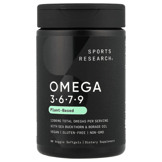 Sports Research, Omega 3-6-7-9, Plant Based , 90 Veggie Softgels - Image 1