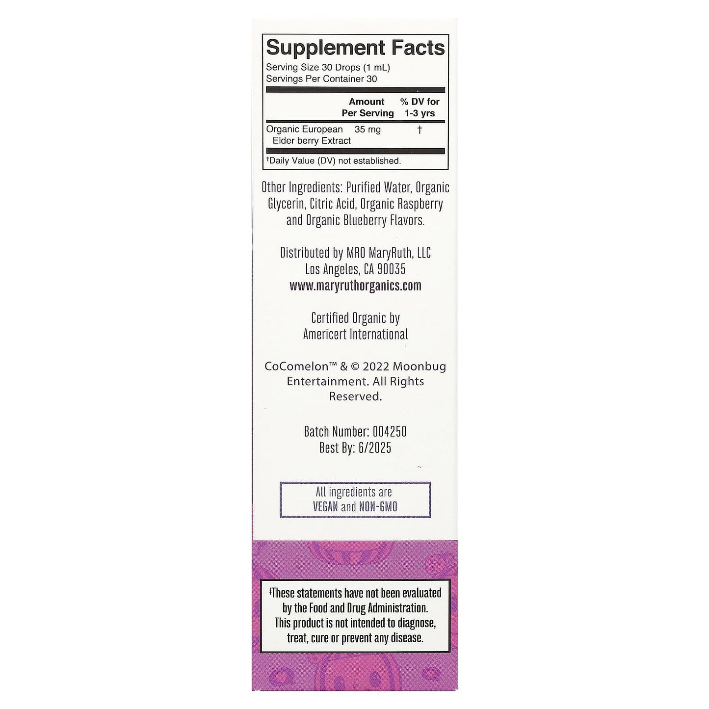 MaryRuth's, Cocomelon, Toddler Elderberry Liquid Drops, 1-3 Years, Blueberry & Raspberry, 35 mg, 1 fl oz (30 ml)