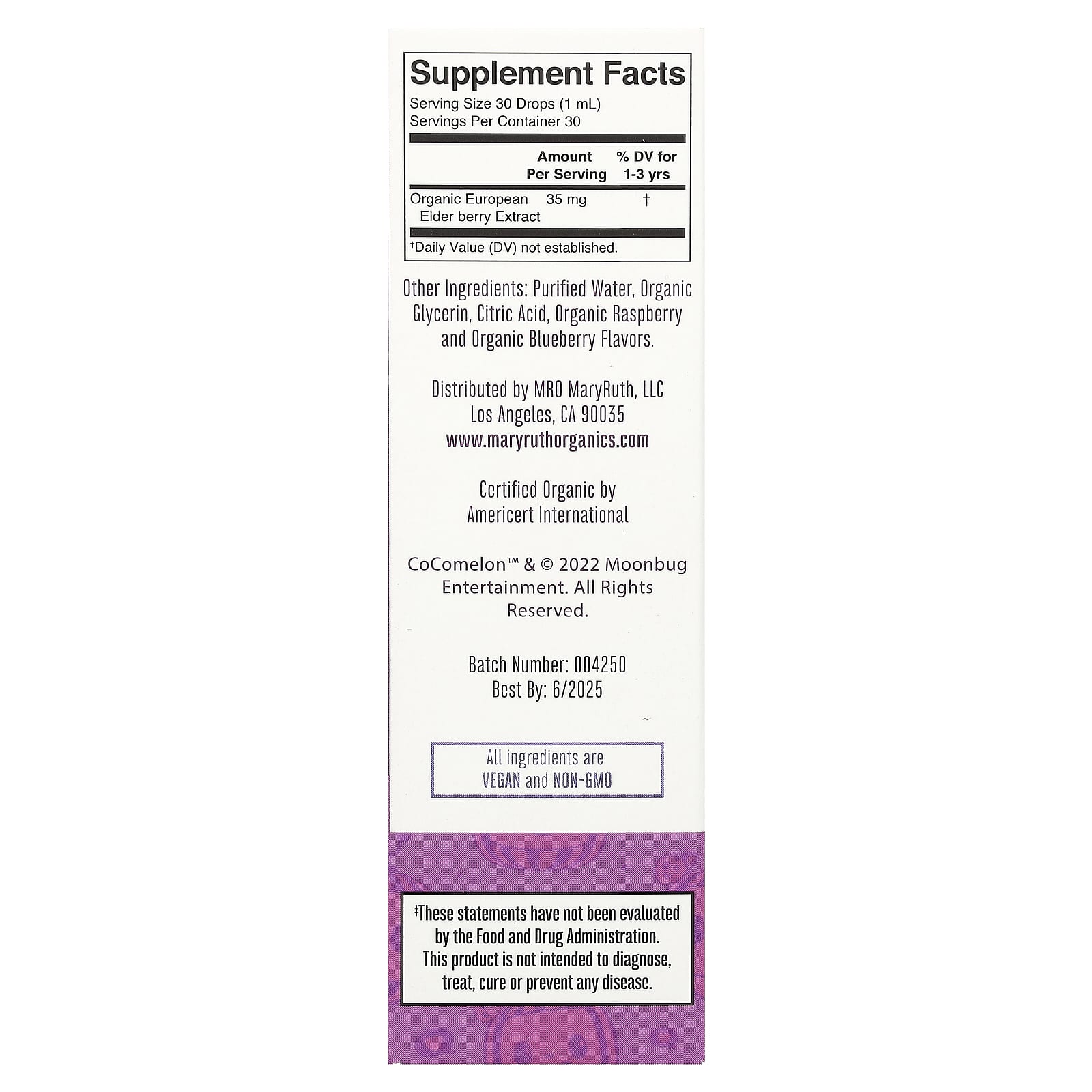 MaryRuth's, Cocomelon, Toddler Elderberry Liquid Drops, 1-3 Years, Blueberry & Raspberry, 35 mg, 1 fl oz (30 ml)