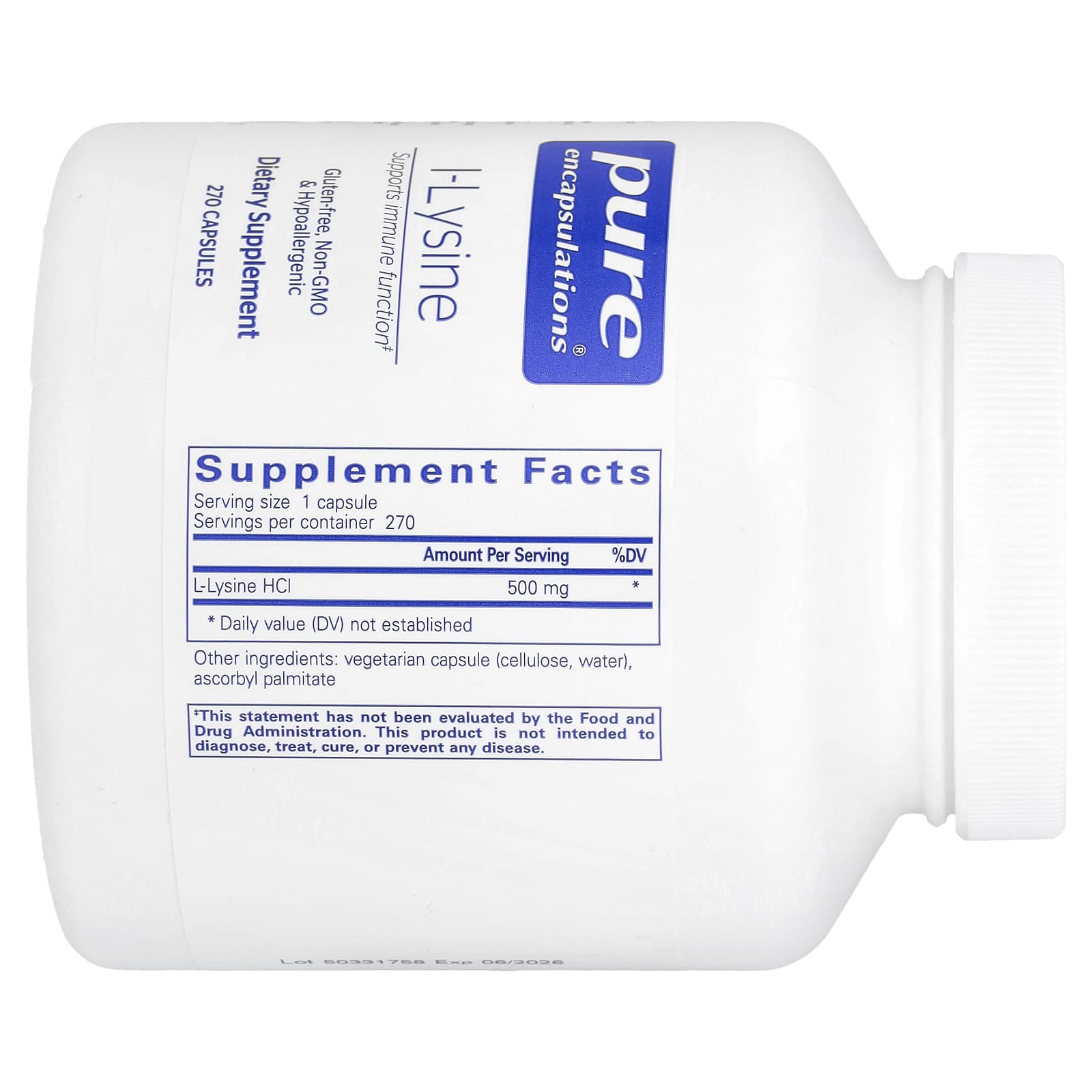 Pure Encapsulations, L-Lysine, 270 Capsules (500 mg per Capsule) - Image 2