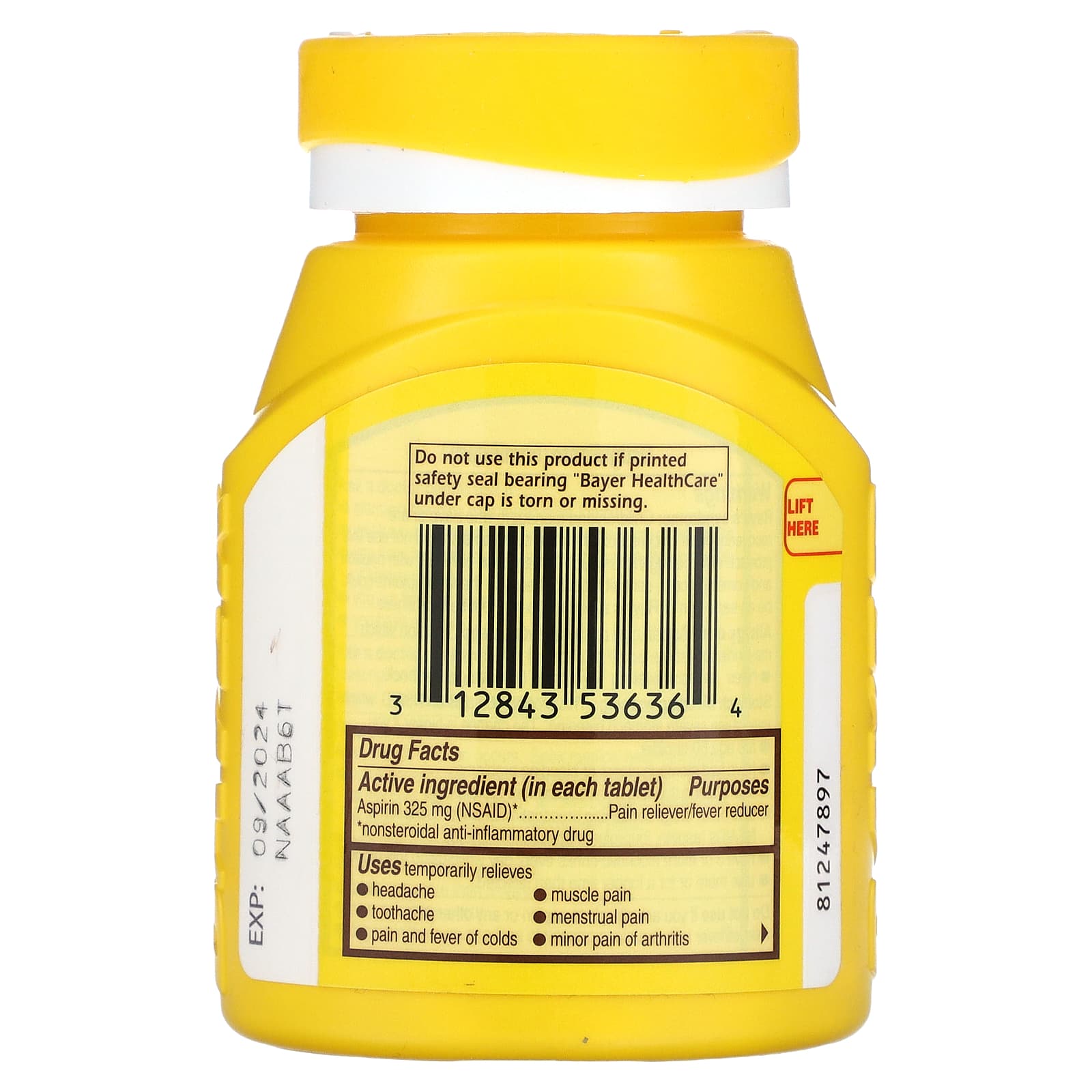 Bayer Genuine Aspirin 325mg Pain Relief & Fever Reducer Tablets - Image 2