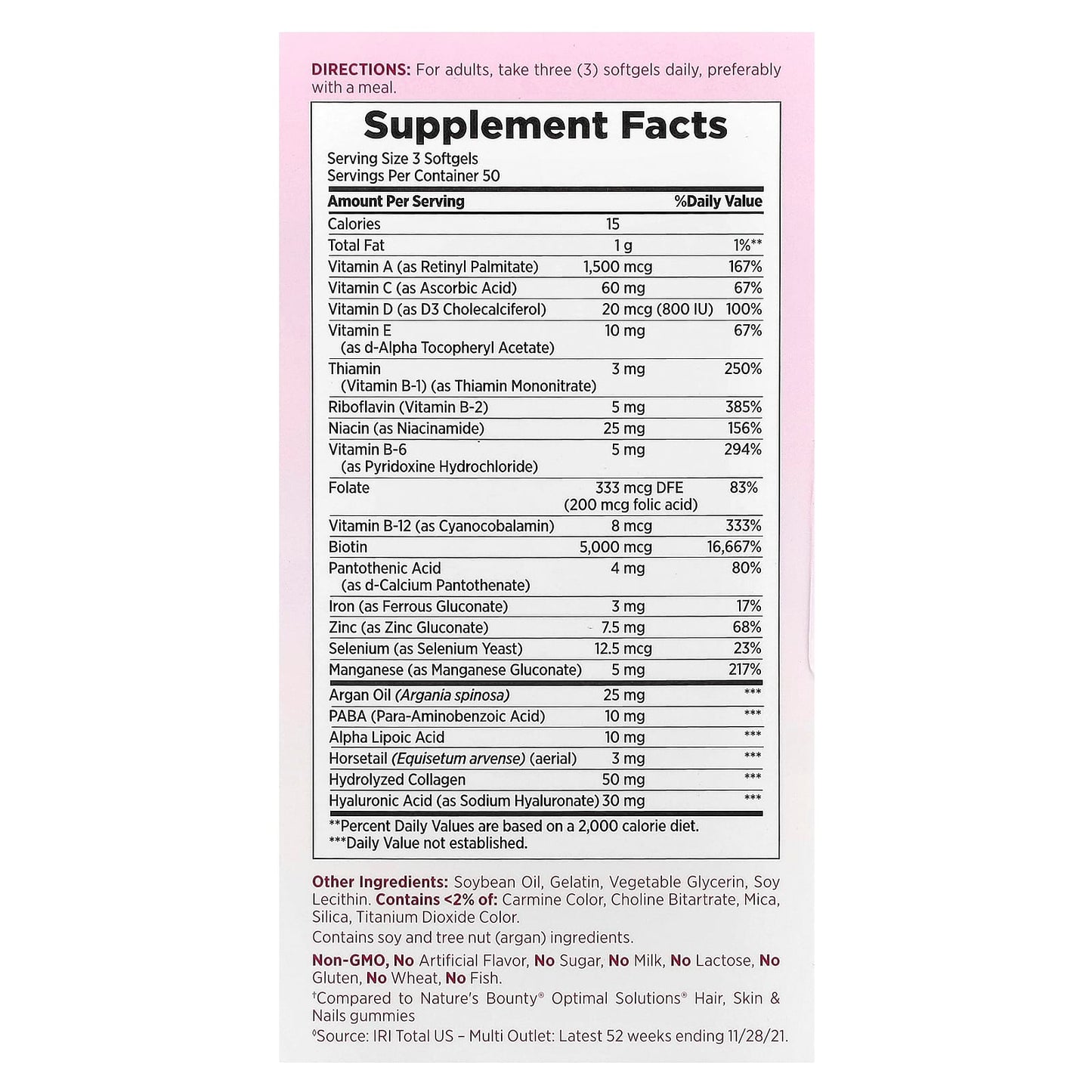 Nature's Bounty, Optimal Solutions®, Hair, Skin & Nails, Extra Strength , 150 Rapid Release Liquid Softgels - Image 2