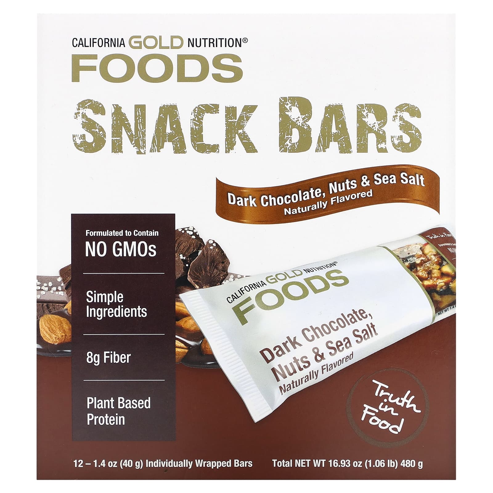 Dark Chocolate, Nuts & Sea Salt Snack Bars by California Gold Nutrition - Image 1