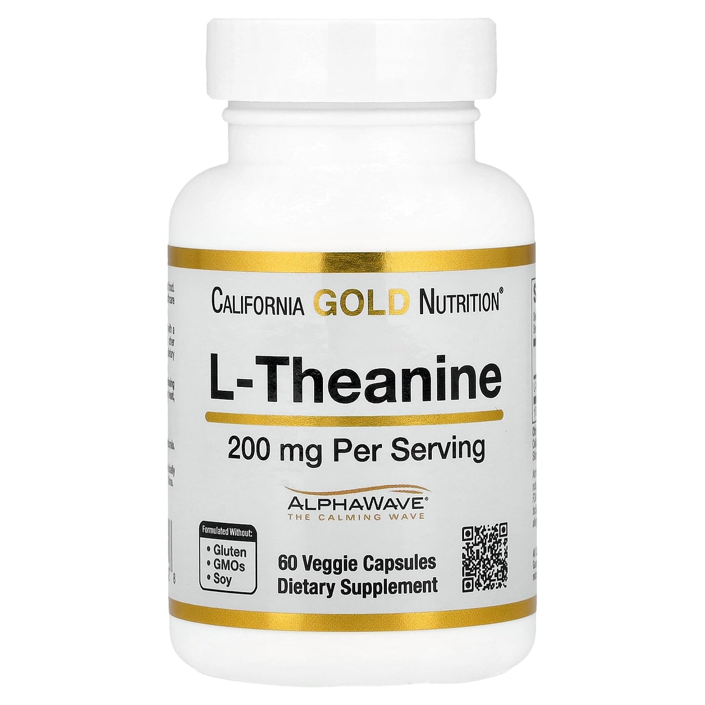 California Gold Nutrition - L-Theanine with AlphaWave, 200mg, 60 Veggie Capsules - Image 1