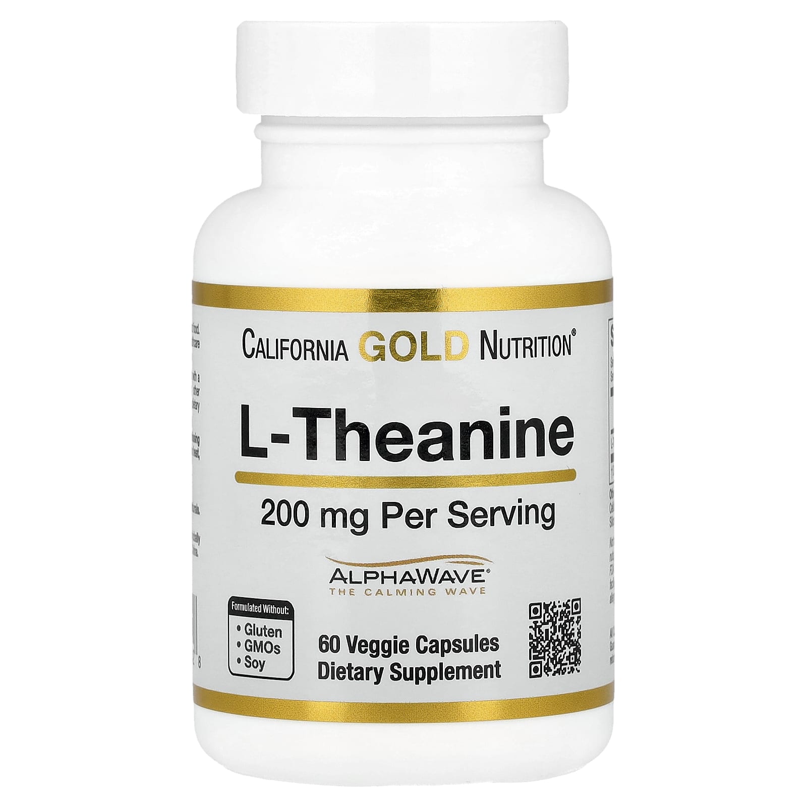 California Gold Nutrition - L-Theanine with AlphaWave, 200mg, 60 Veggie Capsules - Image 1