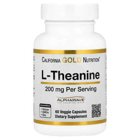 California Gold Nutrition - L-Theanine with AlphaWave, 200mg, 60 Veggie Capsules - Image 1