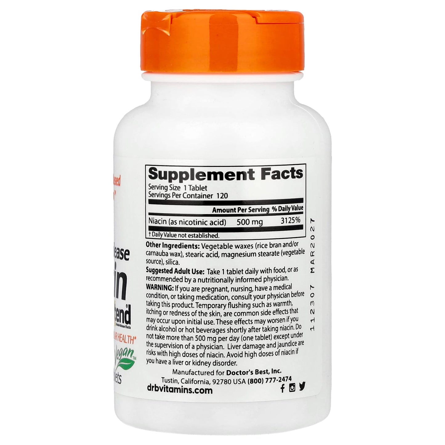 Niacin for Heart Health - 500mg, 120 Tablets, Sustained-Release - Image 2