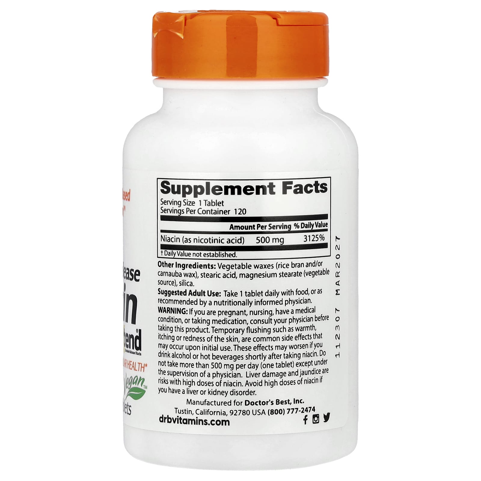 Niacin for Heart Health - 500mg, 120 Tablets, Sustained-Release - Image 2