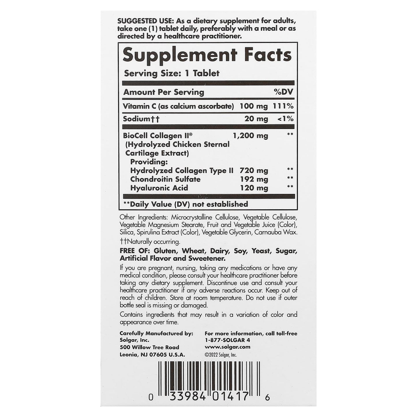 Solgar, Collagen Hyaluronic Acid Complex, 30 Tablets - Image 2