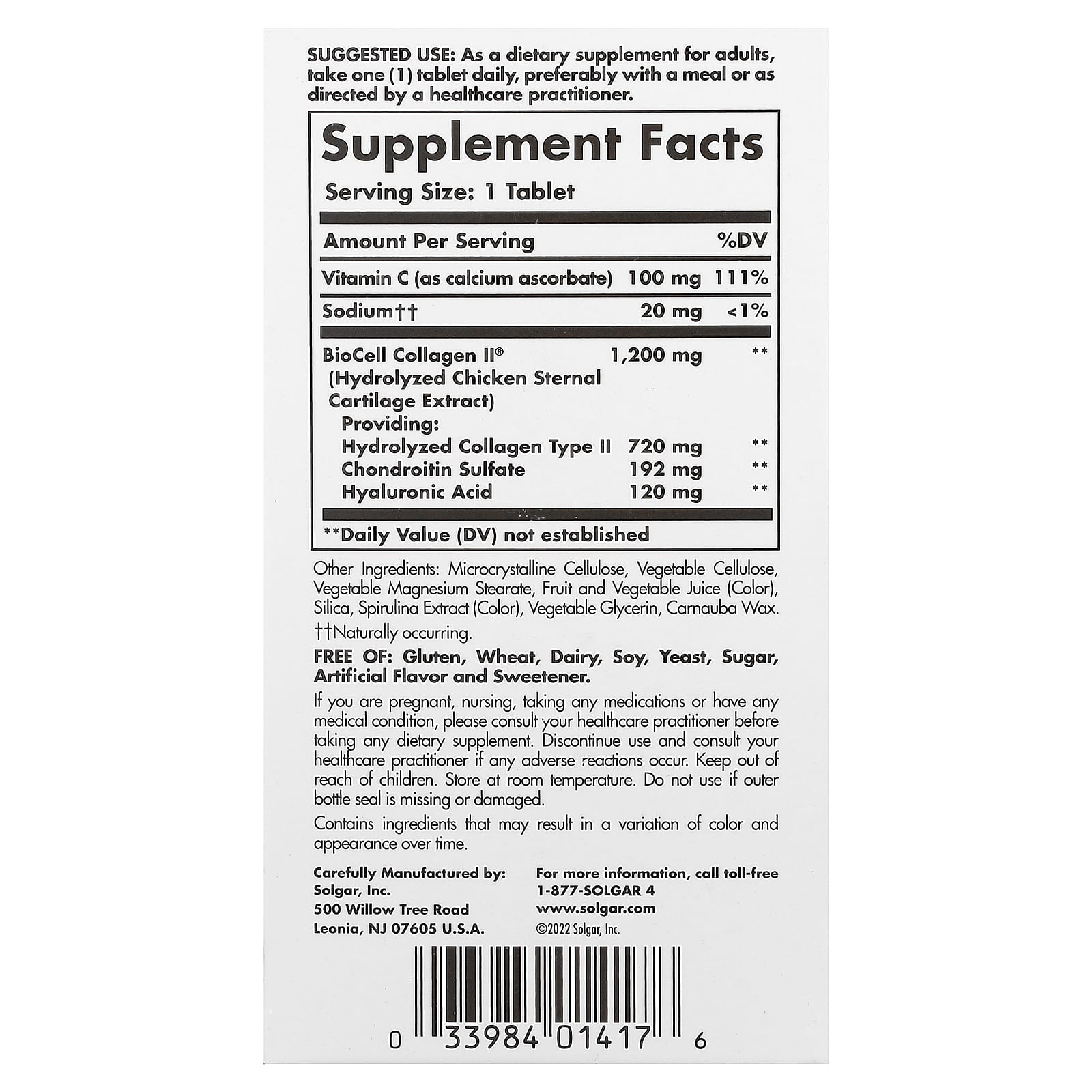 Solgar, Collagen Hyaluronic Acid Complex, 30 Tablets - Image 2