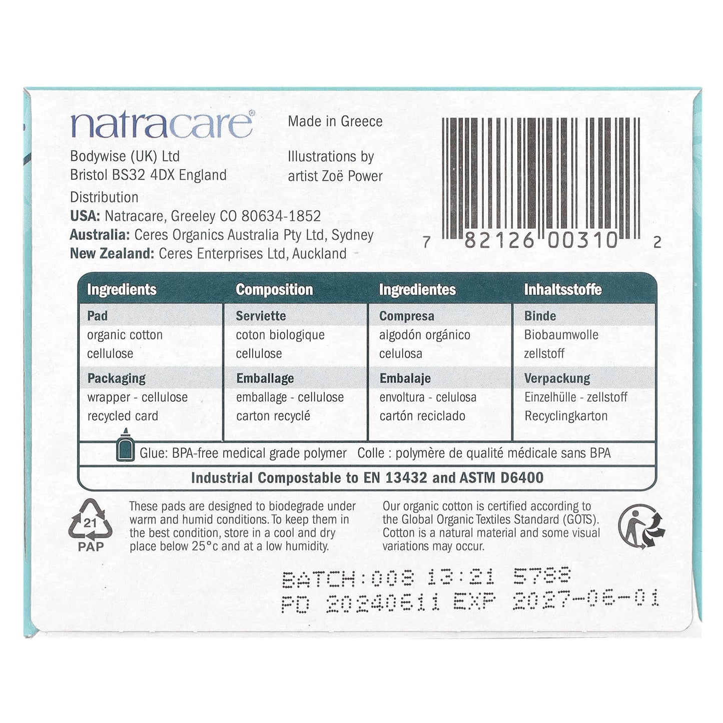 Natracare, Ultra Pads, Organic Cotton Cover, Long, 10 Pads - Image 2