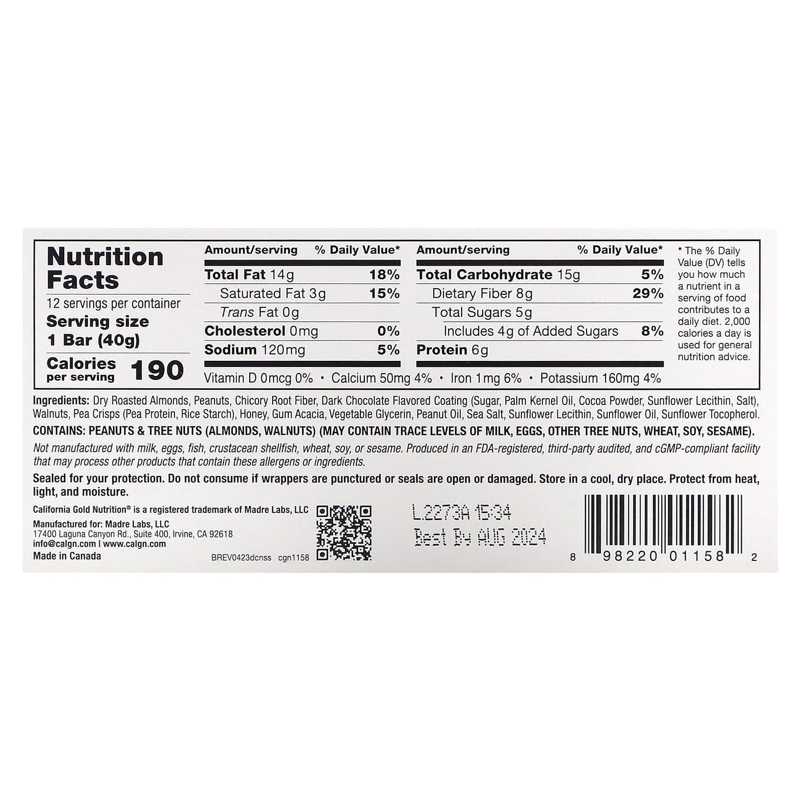 Dark Chocolate, Nuts & Sea Salt Snack Bars by California Gold Nutrition - Image 2