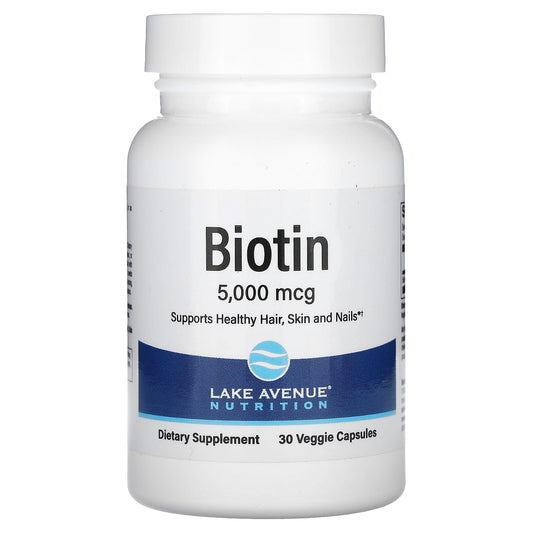 Support Healthy Hair, Skin & Nails with High-Dose Biotin (5,000 mcg, 30 Veggie Capsules) - Image 1