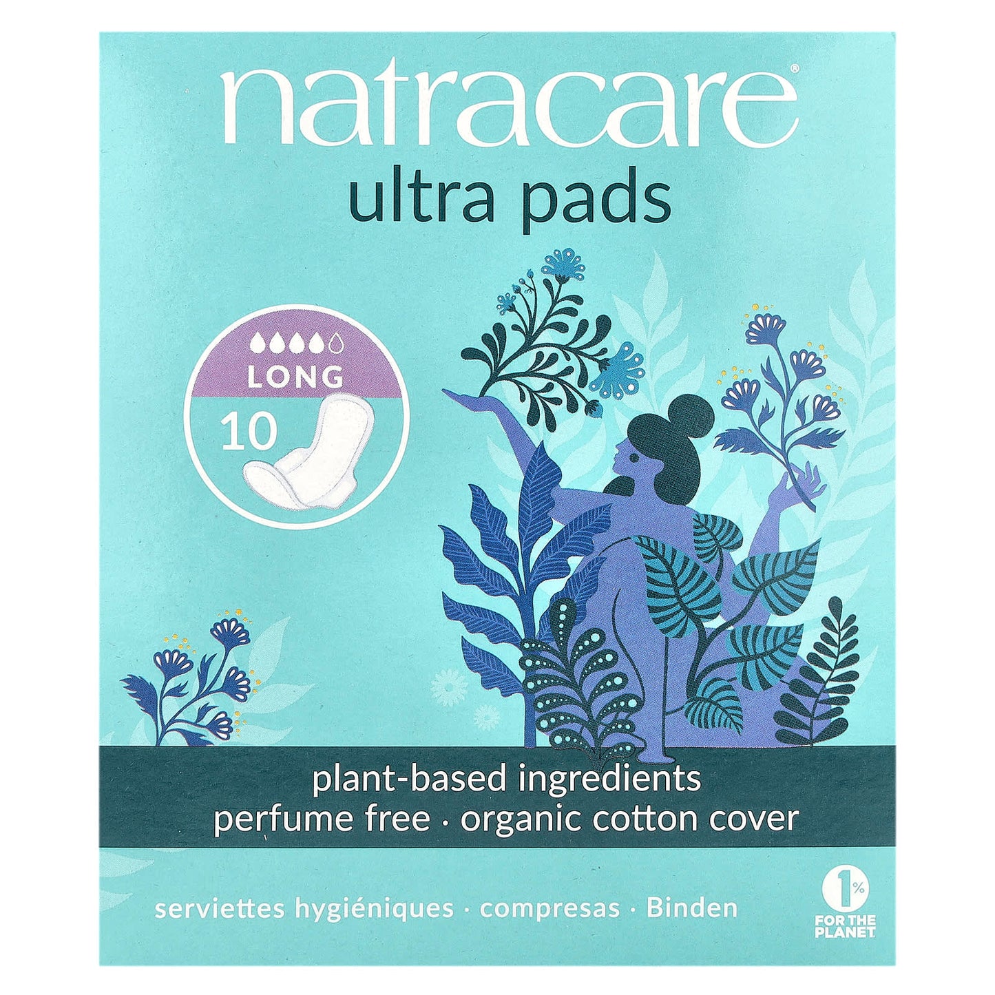 Natracare, Ultra Pads, Organic Cotton Cover, Long, 10 Pads - Image 1