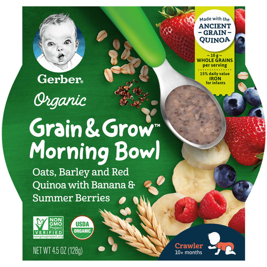 Gerber Organic Morning Bowl for 10+ Months, Whole Grains & Fruits - Image 1