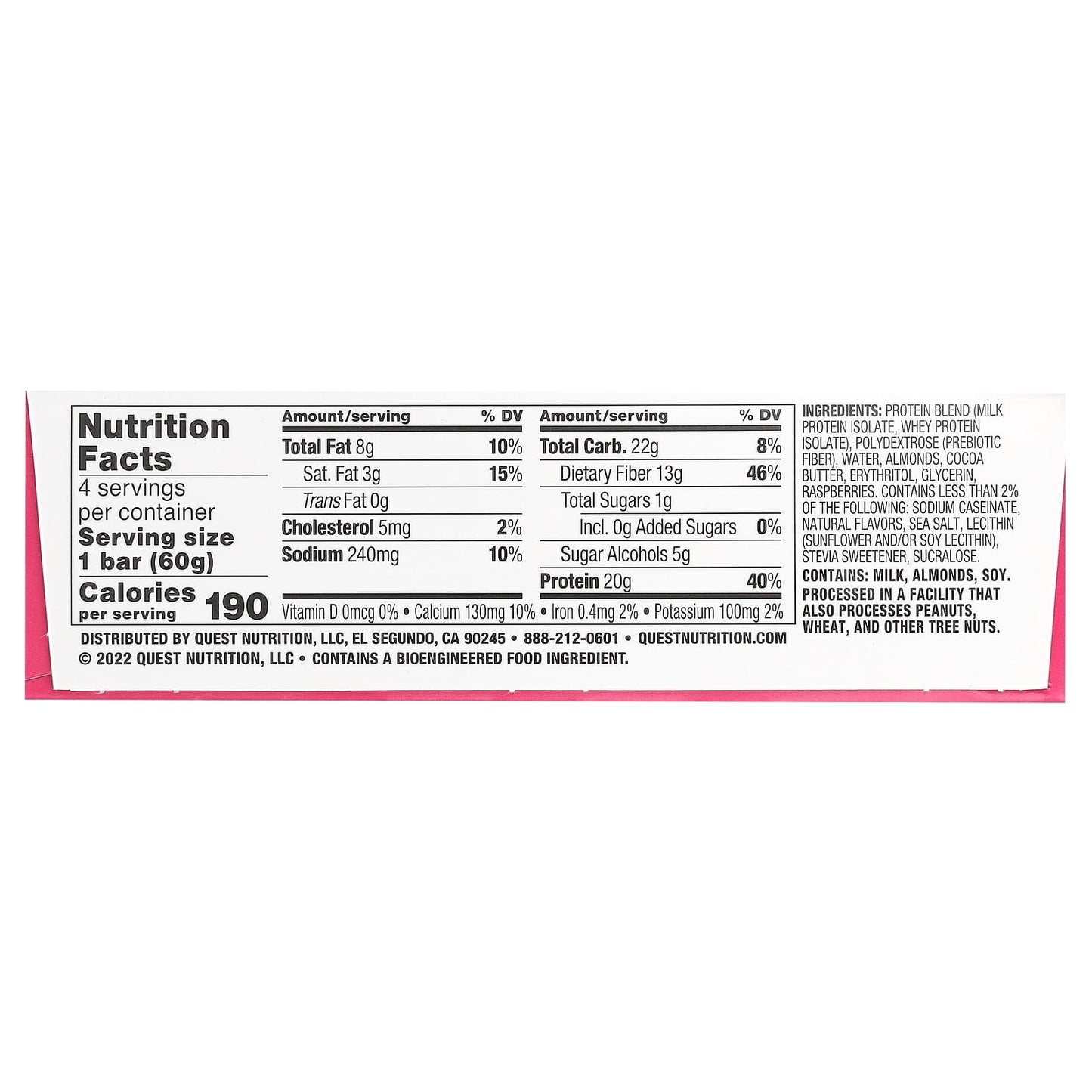 Quest Nutrition, Protein Bar, White Chocolate Raspberry, 4 Bars, 2.12 oz (60 g) Each - Image 2