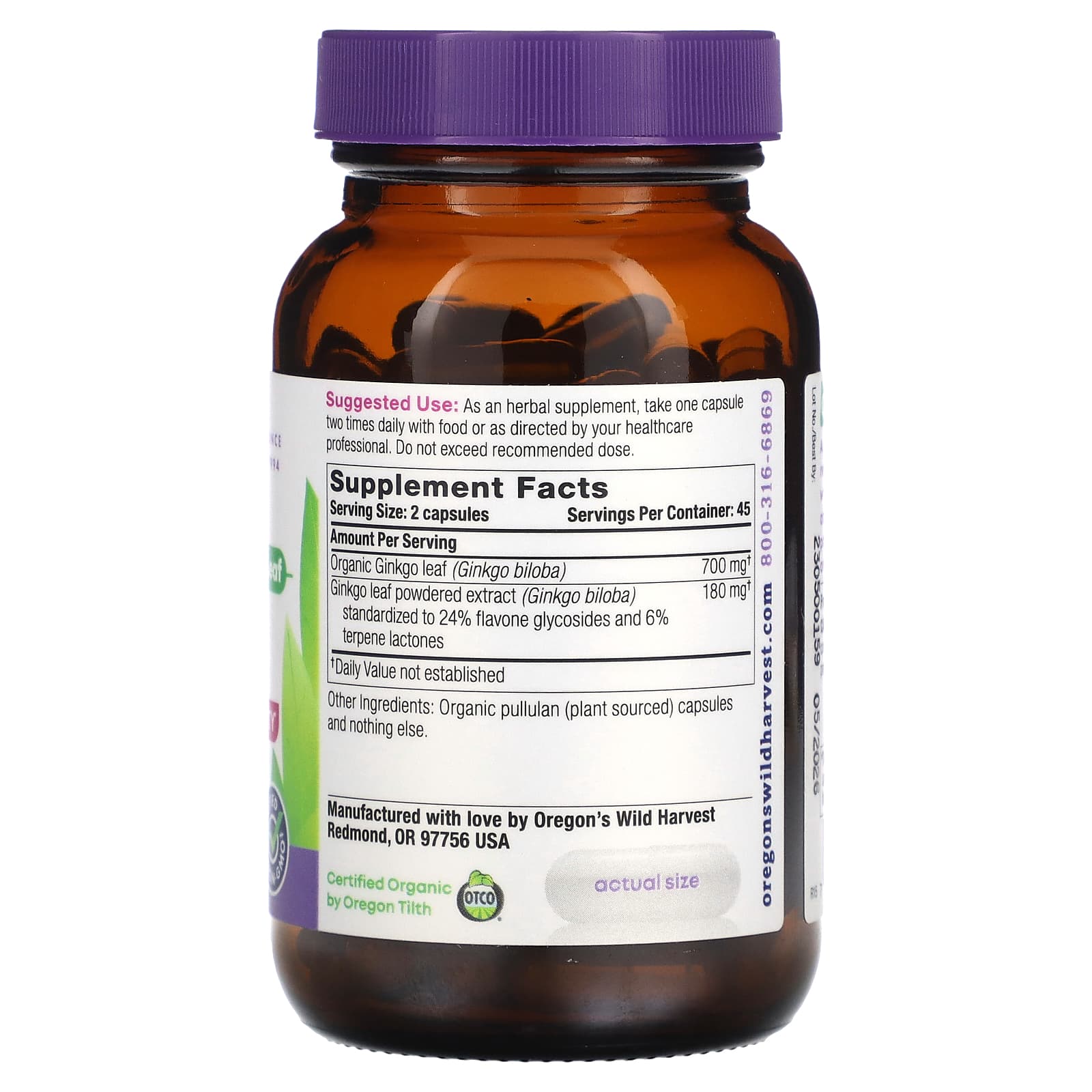Oregon's Wild Harvest, Ginkgo, 90 Vegan Capsules - Image 2
