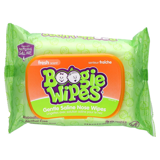 Gentle Saline Nose Wipes for Babies - Boogie Wipes, Fresh Scent - Image 1