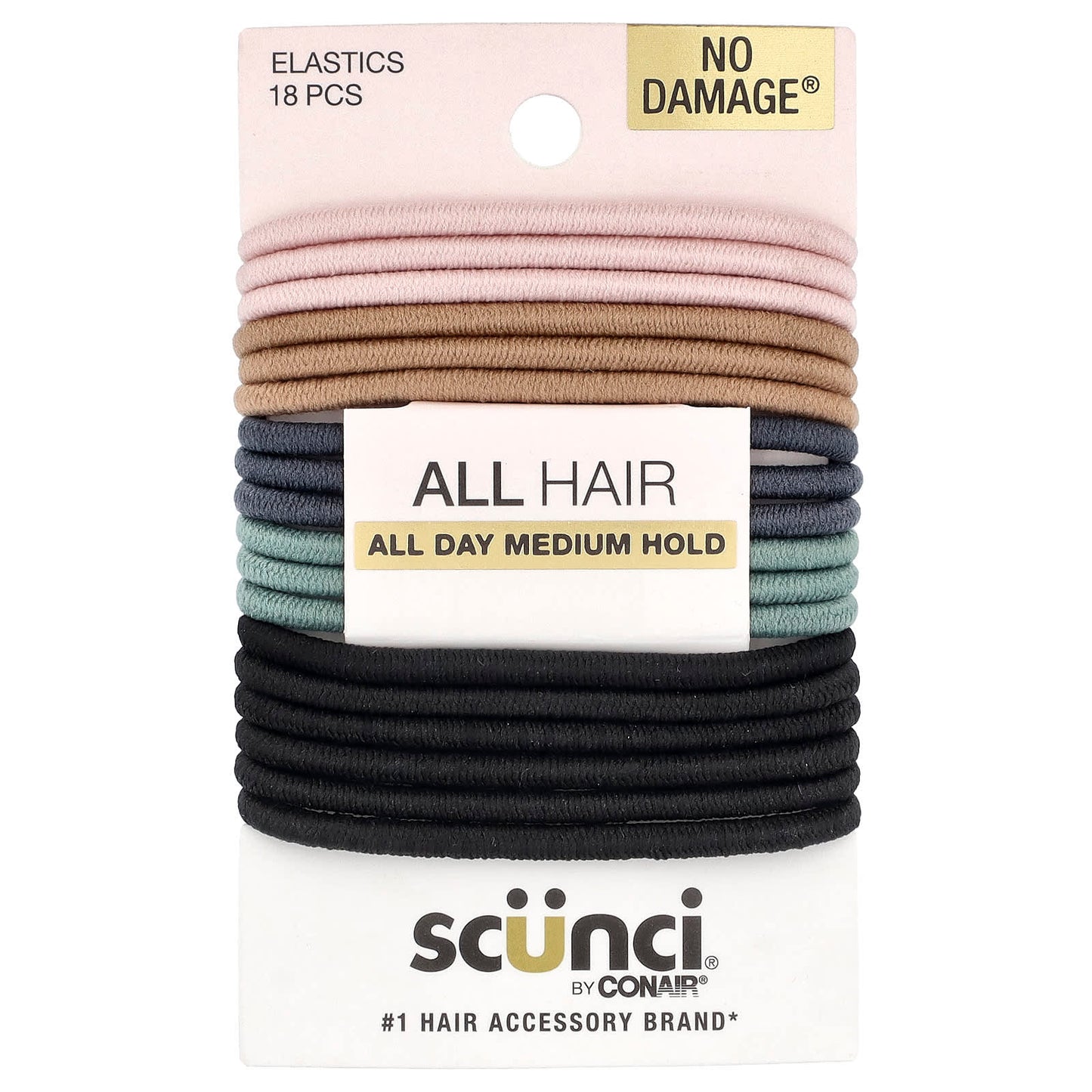 Scunci, No Damage® Elastics, All Hair, All Day Medium Hold, 18 Pieces - Image 1