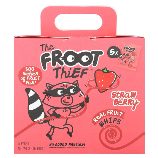 The Froot Thief, Real Fruit Whips, Strawberry, 5 Packs, 0.7 oz (20 g) Each - Image 1