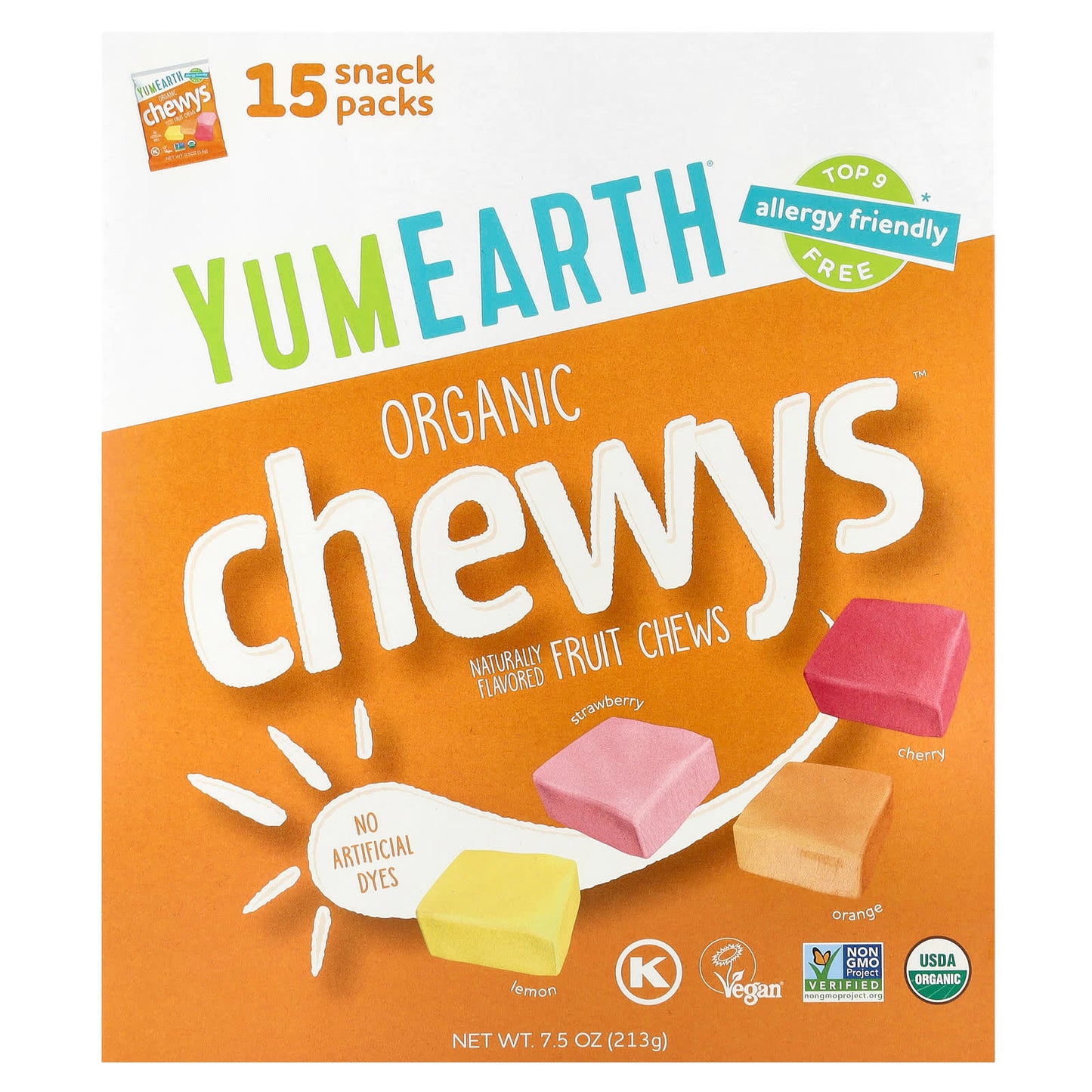 YumEarth, Organic Chewys™, Fruit Chews, 15 Snack Packs, 0.5 oz (14 g) Each - Image 1